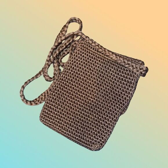 The Sak Crochet Hipster Crossbody Shoulder Bag Tan Champagne W Zipper Pocket - Picture 5 of 6